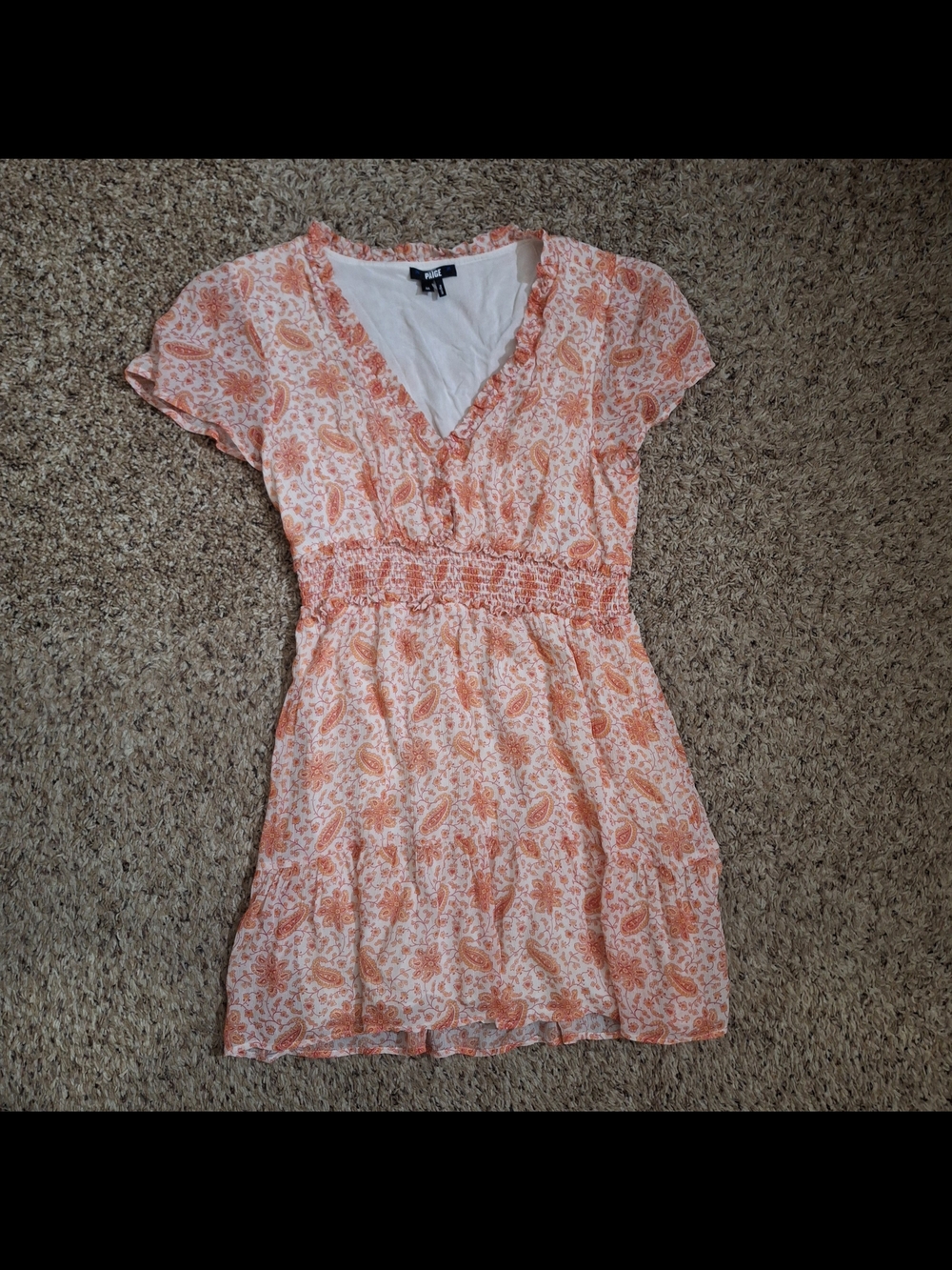 PAIGE 100% Silk Giannina Smocked Dress - Orange Sherbert Paisley - Picture 2 of 7